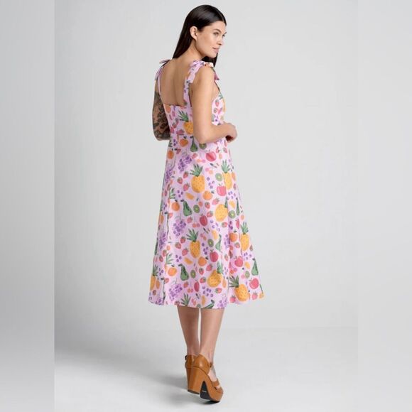 Modcloth Fresh Squeeze Midi Dress Pink Bow 100% Cotton Sundress 10AU 6 US NWT - Picture 3 of 13